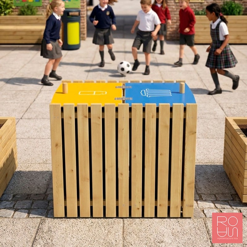 Paperera de reciclatge en Fusta Turín | Reciclatge Exterior Sostenible